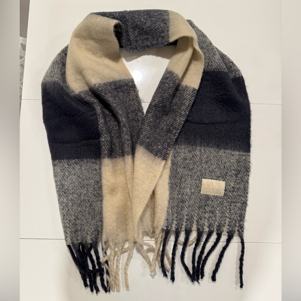 Urban Outfitters Black and Cream Plaid Scarf